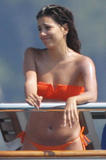 Eva Longoria in small orange bikini on a yacht in in Portofino in Italy